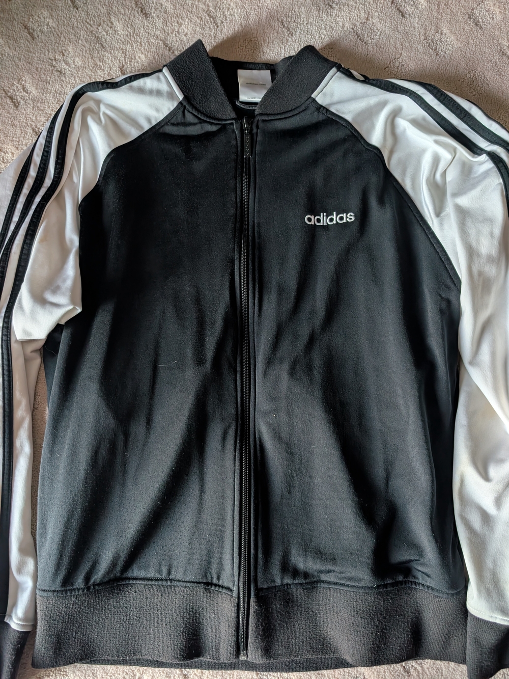 adidas Black and White Bomber-Style Track Jacket Vintage Men's Small Striped
